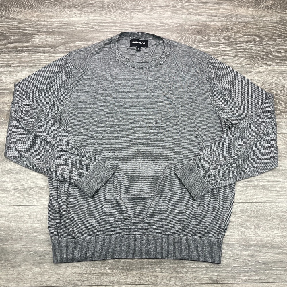 Bonobos Sweater Mens Large Gray Striped Slim Crewneck Modern Preppy Contrast